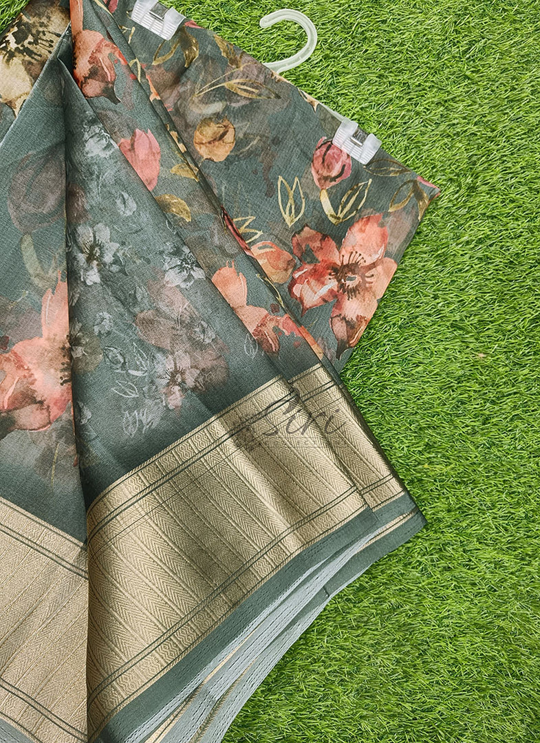 Lovely Soft Crepe Organza Saree in Digital Print