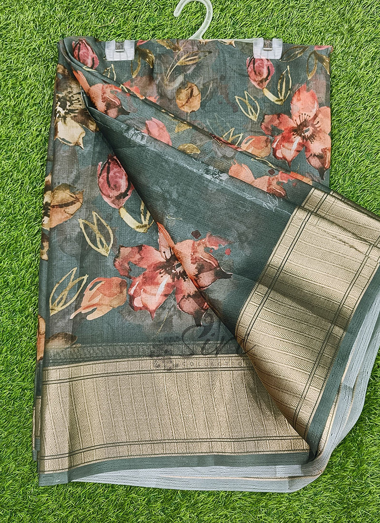 Lovely Soft Crepe Organza Saree in Digital Print