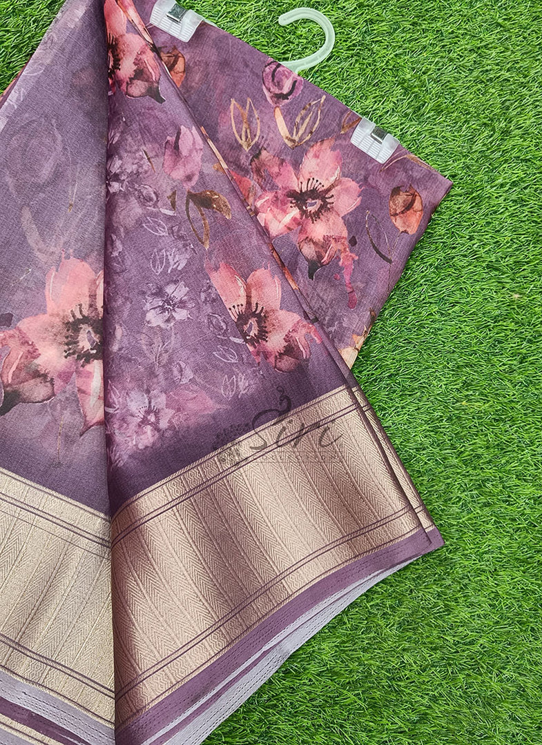 Lovely Soft Crepe Organza Saree in Digital Print