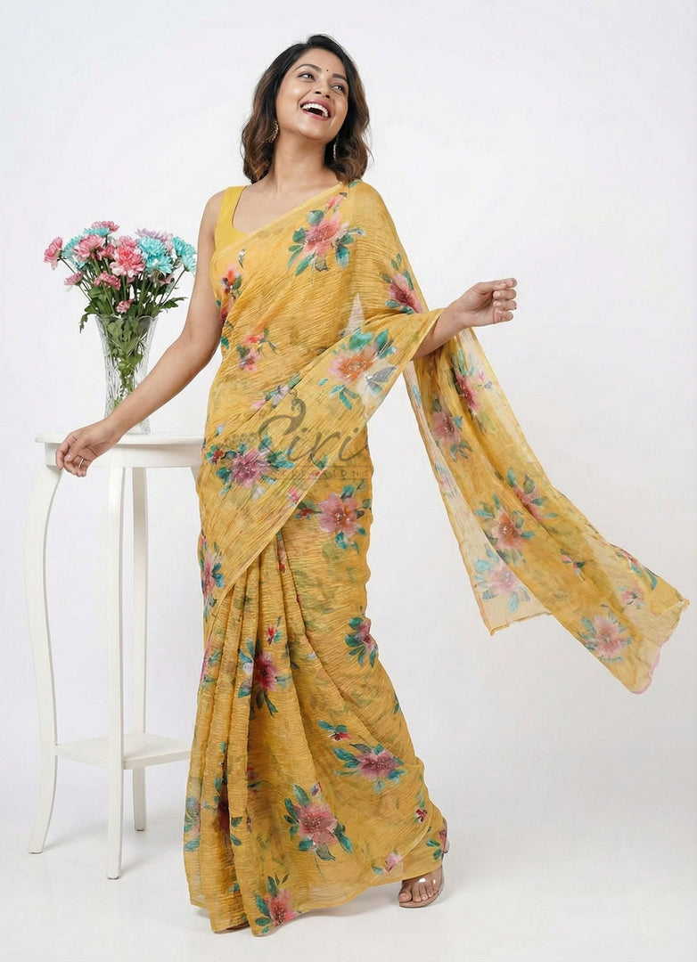 Lovely Digital Print Crush Saree