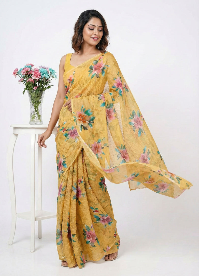Lovely Digital Print Crush Saree