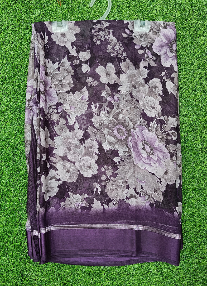 Lovely Moss Georgette Saree in Satin Borders