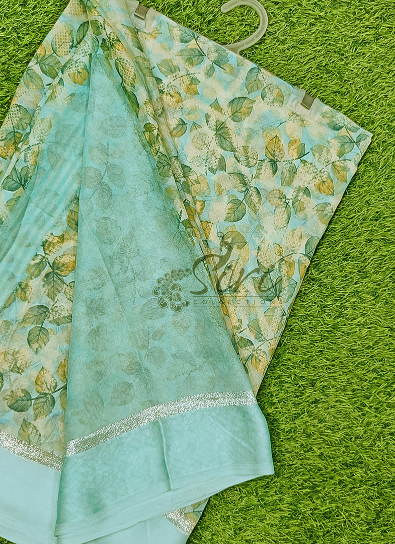 Lovely Moss Georgette Saree in Satin Borders