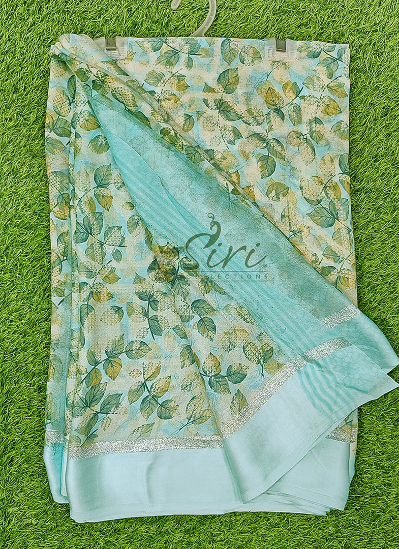 Lovely Moss Georgette Saree in Satin Borders