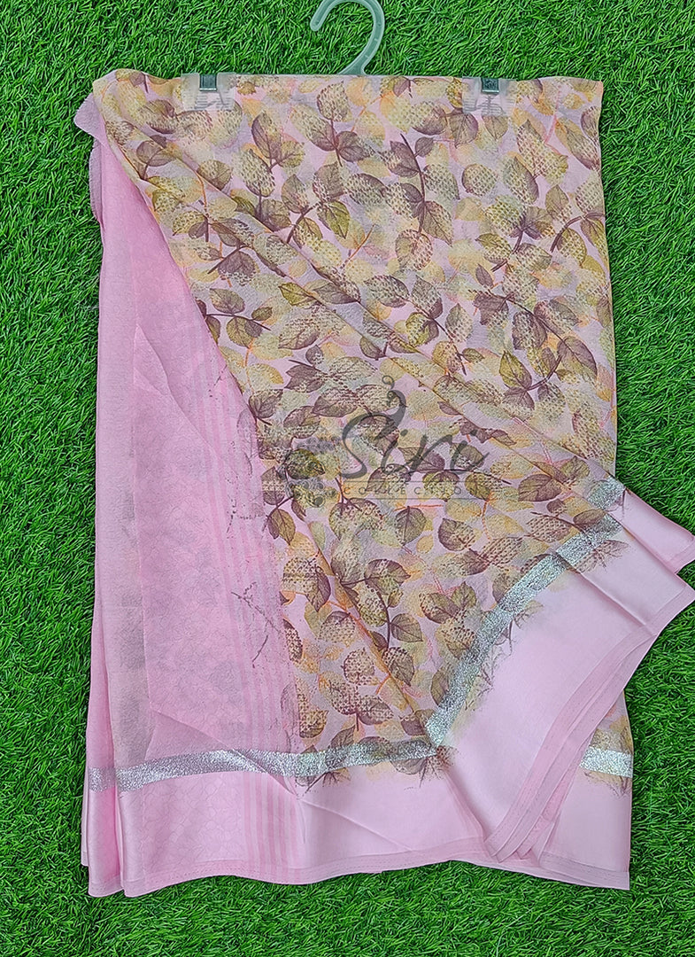 Lovely Moss Georgette Saree in Satin Borders