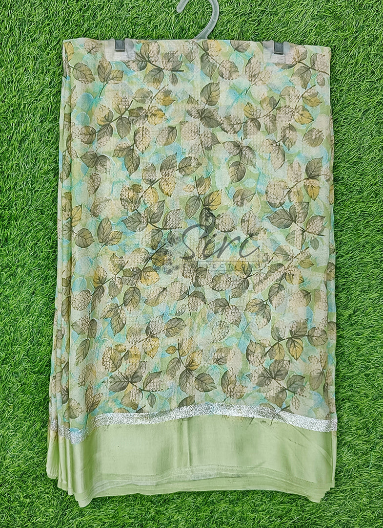 Lovely Moss Georgette Saree in Satin Borders