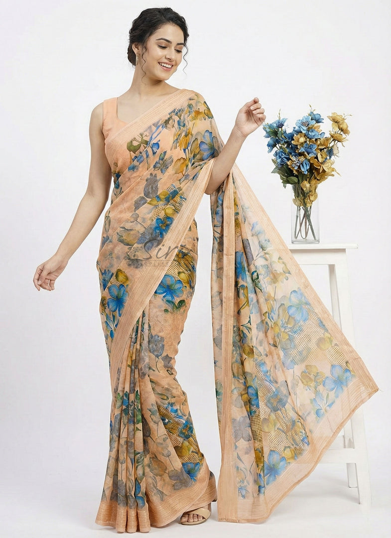 Digital Print Moss Georgette Saree