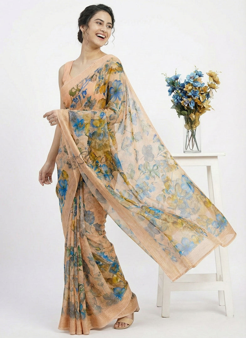 Digital Print Moss Georgette Saree