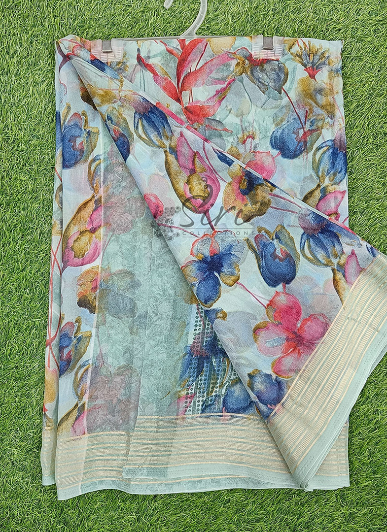 Digital Print Moss Georgette Saree