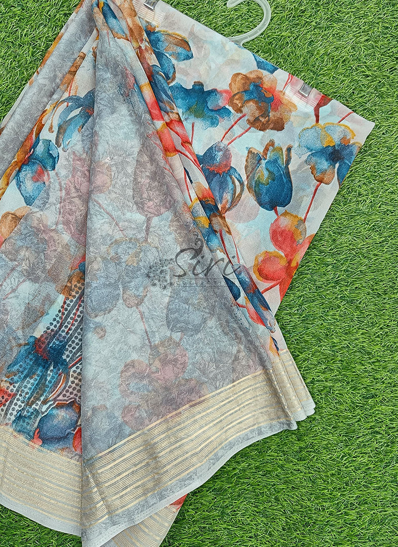 Digital Print Moss Georgette Saree