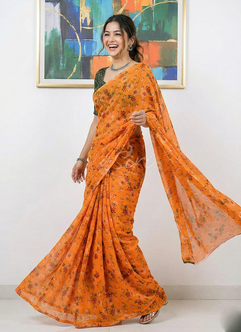 Latest Digital Print Georgette Saree
