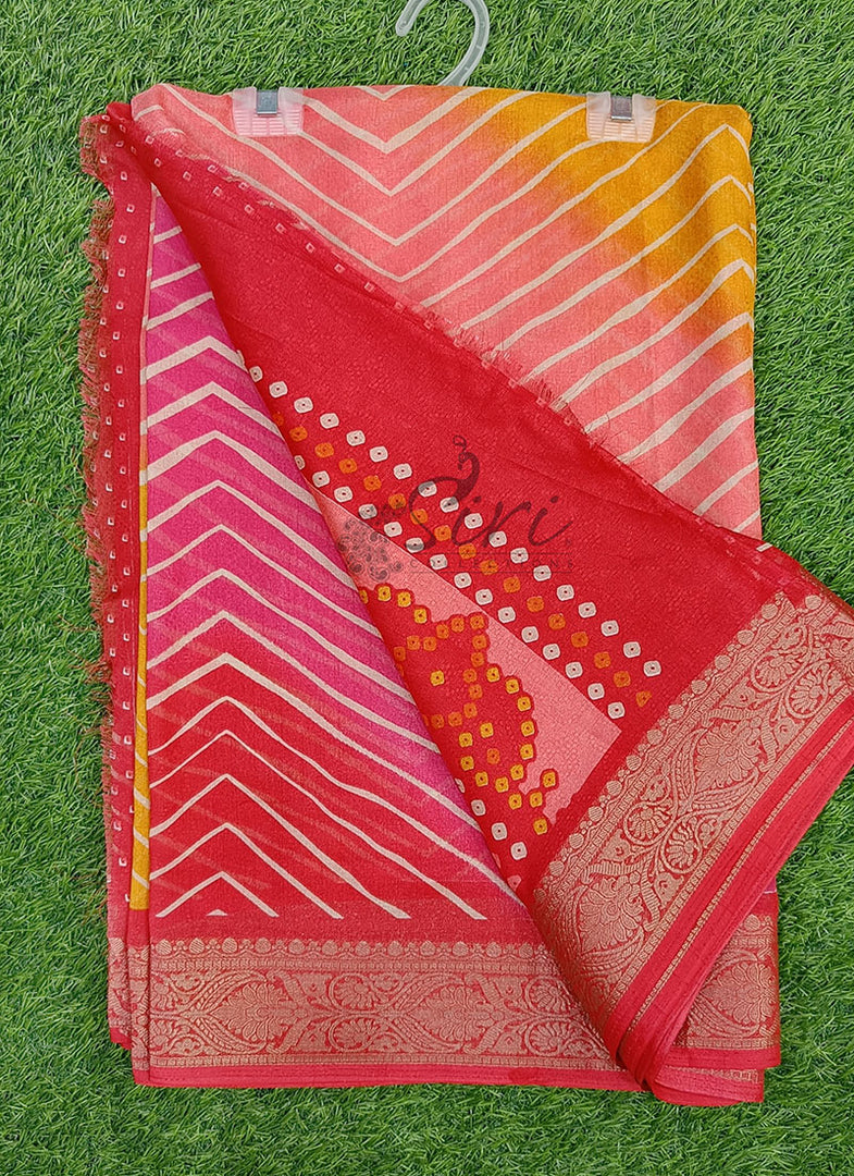 Beautiful Moss Georgette Saree in Leheriya Design