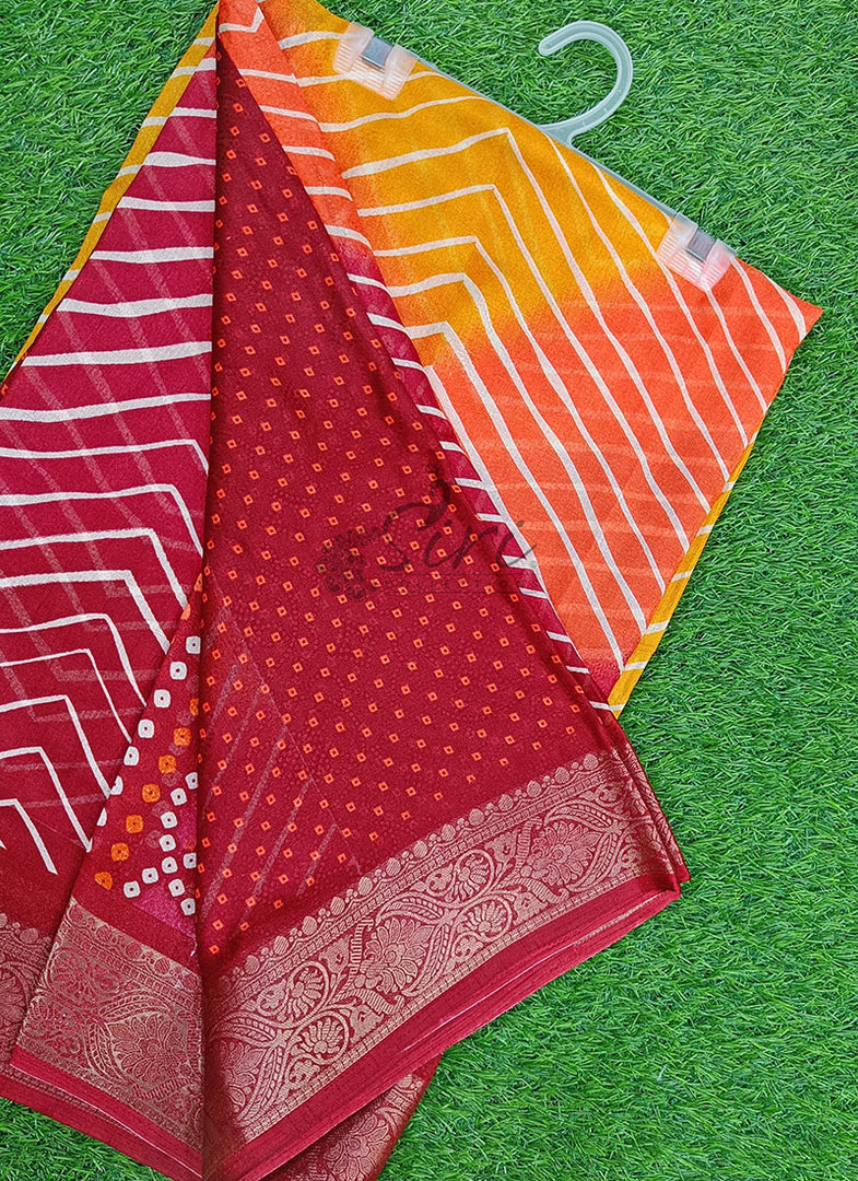 Beautiful Moss Georgette Saree in Leheriya Design