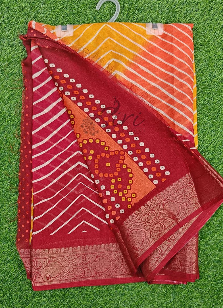 Beautiful Moss Georgette Saree in Leheriya Design