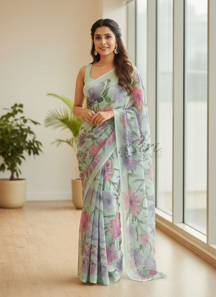Latest Digital Print Crepe Georgette Saree