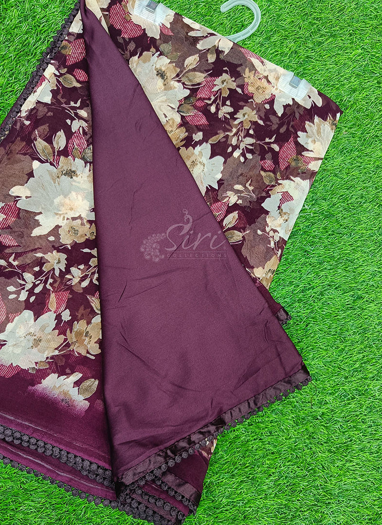 Printed Georgette Saree in Small Fancy Crochet Lace