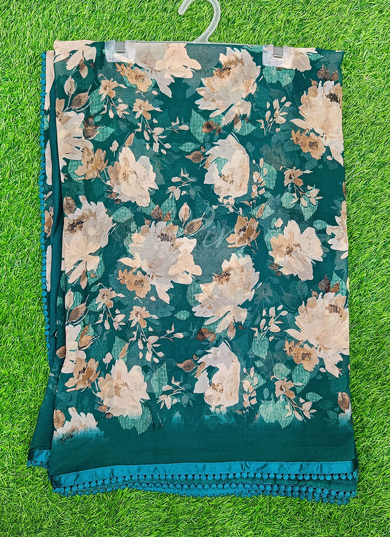 Printed Georgette Saree in Small Fancy Crochet Lace