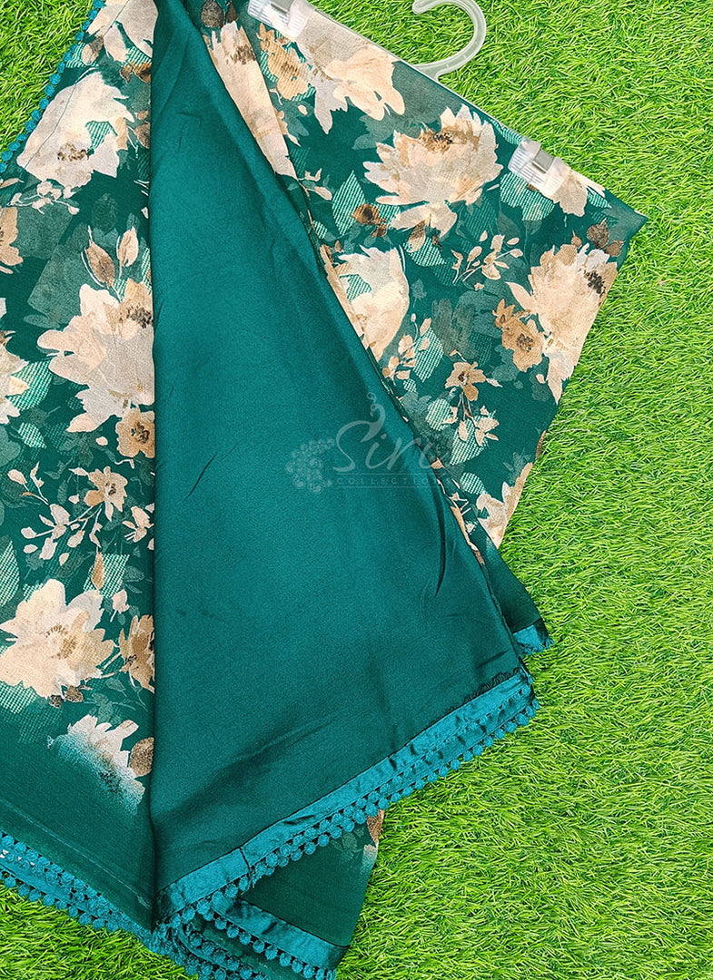 Printed Georgette Saree in Small Fancy Crochet Lace