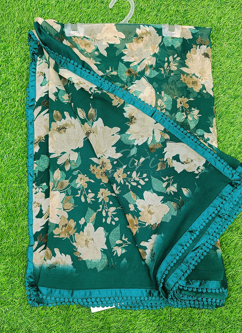 Printed Georgette Saree in Small Fancy Crochet Lace