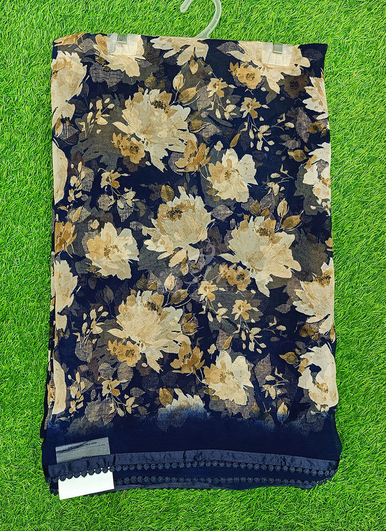 Printed Georgette Saree in Small Fancy Crochet Lace