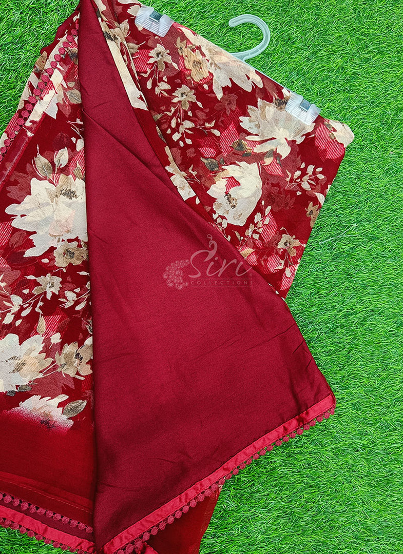 Printed Georgette Saree in Small Fancy Crochet Lace