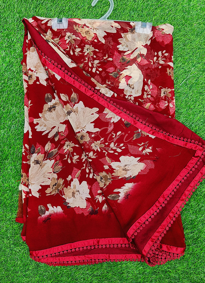 Printed Georgette Saree in Small Fancy Crochet Lace