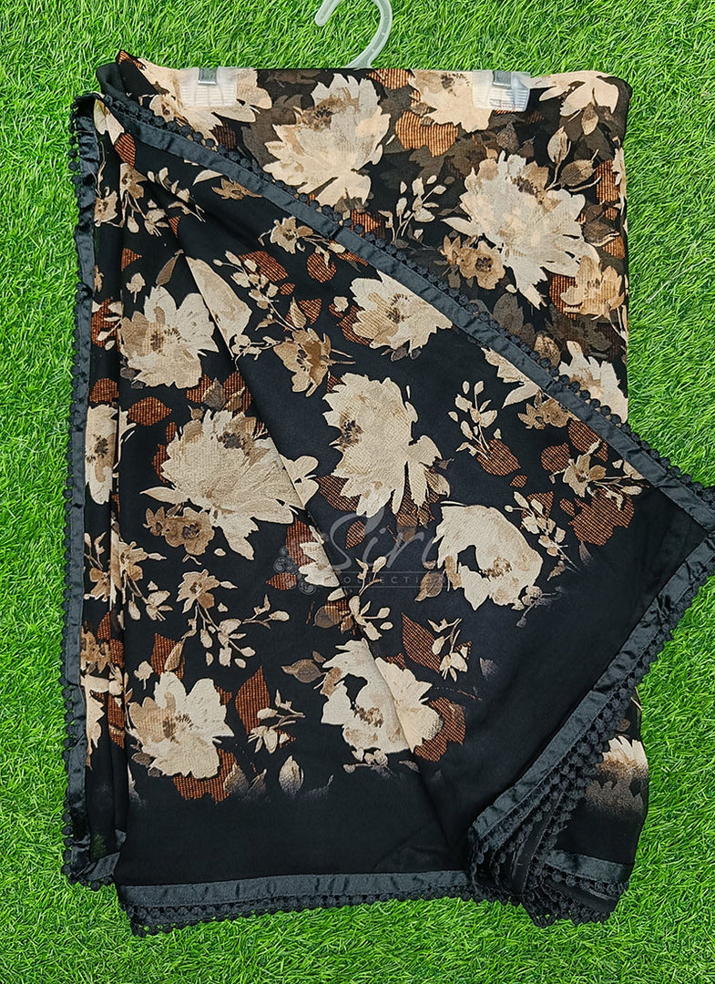 Printed Georgette Saree in Small Fancy Crochet Lace