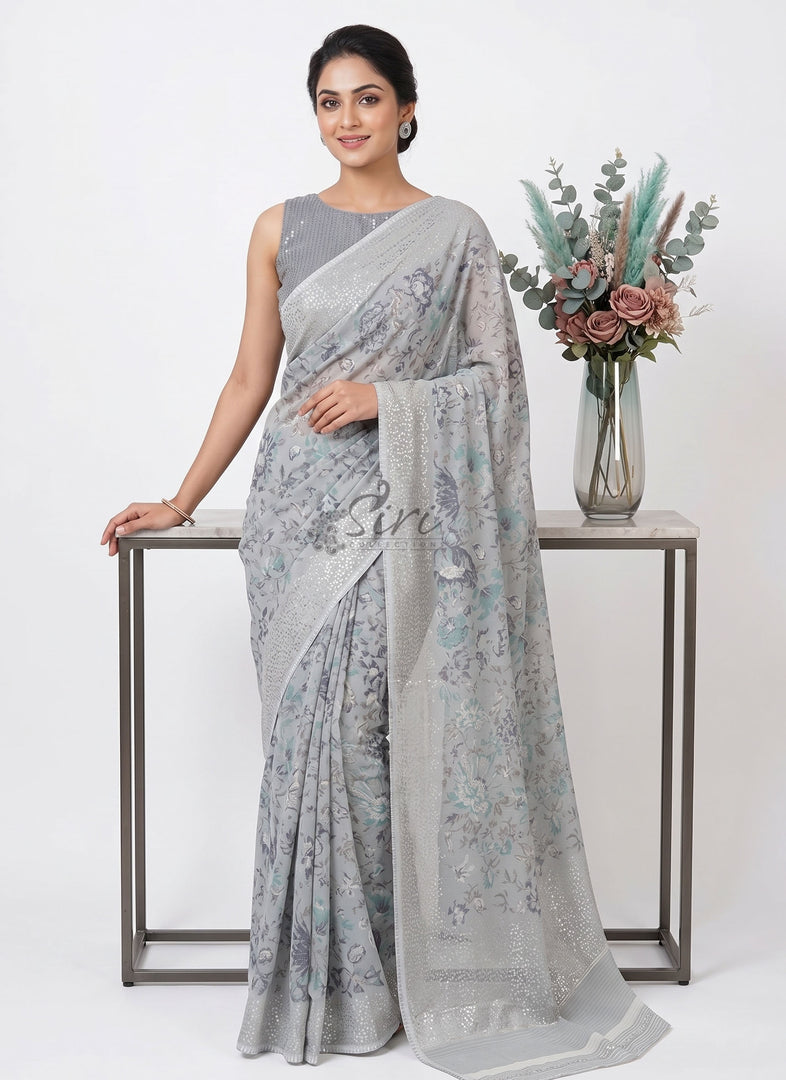 Lovely Pastel Shade Georgette Saree in Foil Print