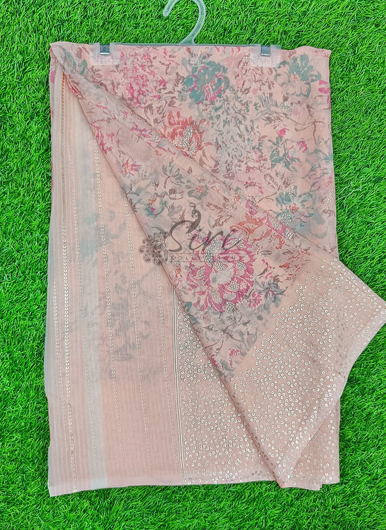 Lovely Pastel Shade Georgette Saree in Foil Print