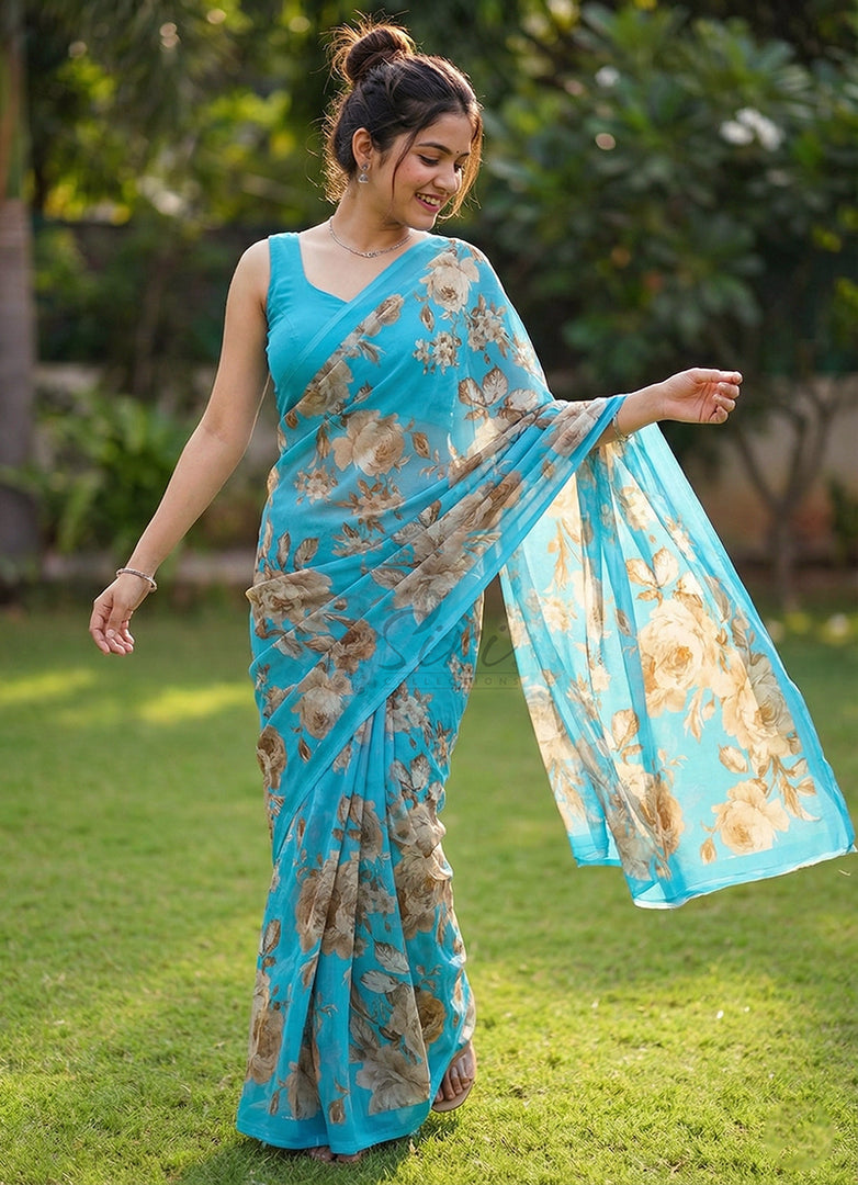 Lovely Digital Print Georgette Saree