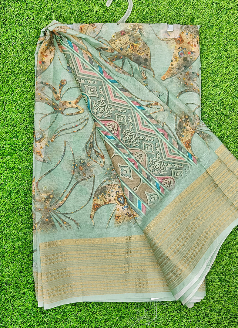 Lovely Digital Print Moss Georgette Saree
