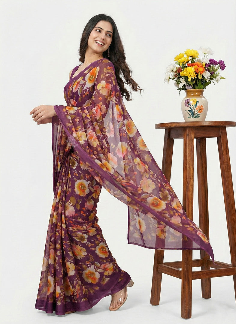 Latest Digital Print Crepe Georgette Saree