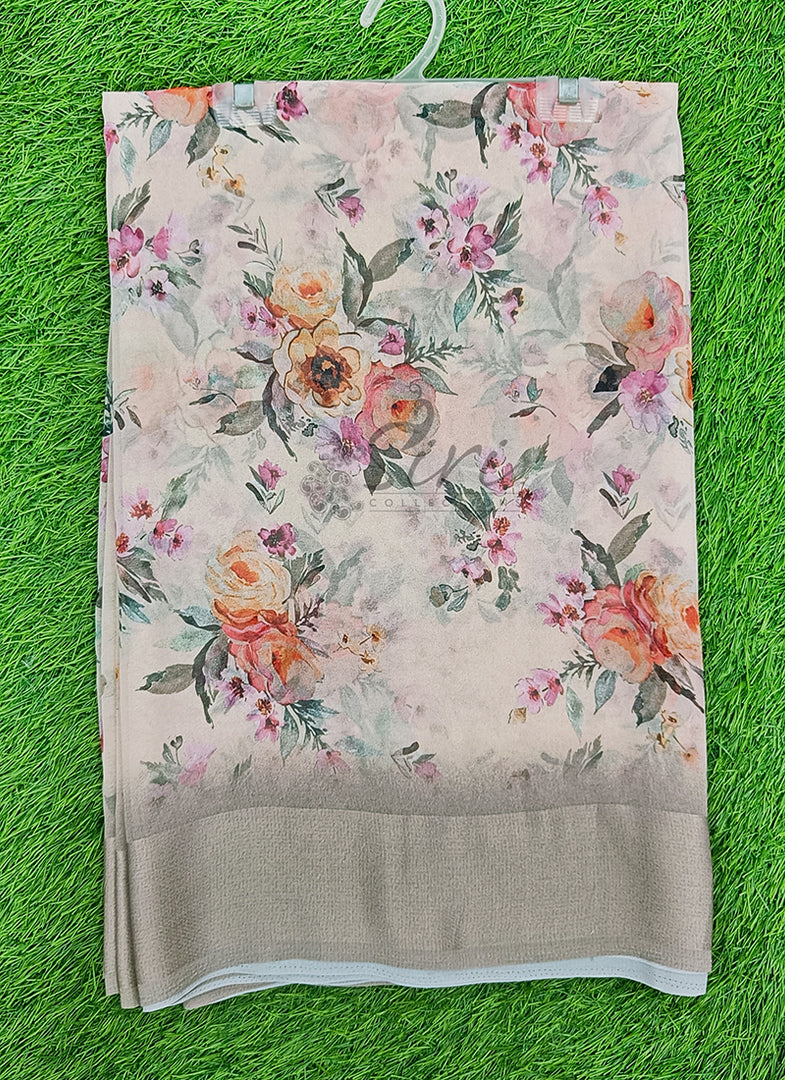 Lovely Digital Print Georgette Saree in Satin Borders