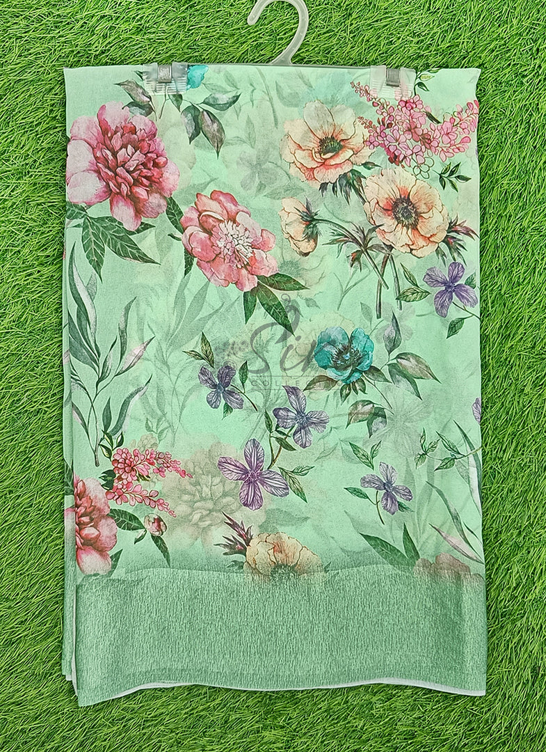 Lovely Digital Print Georgette Saree in Satin Borders