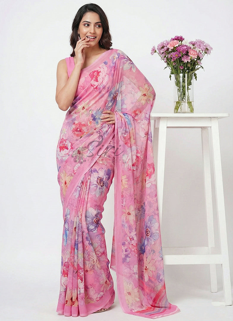 Lovely Digital Print Georgette Saree