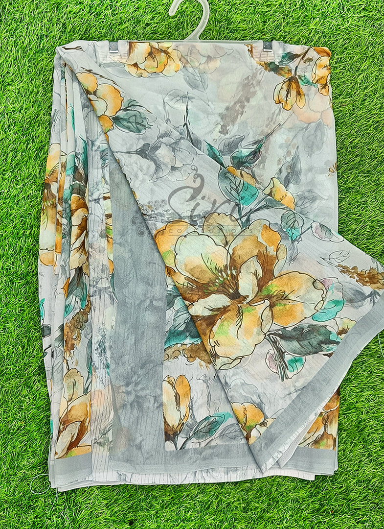 Latest Beautiful Digital Print Floral Georgette Saree