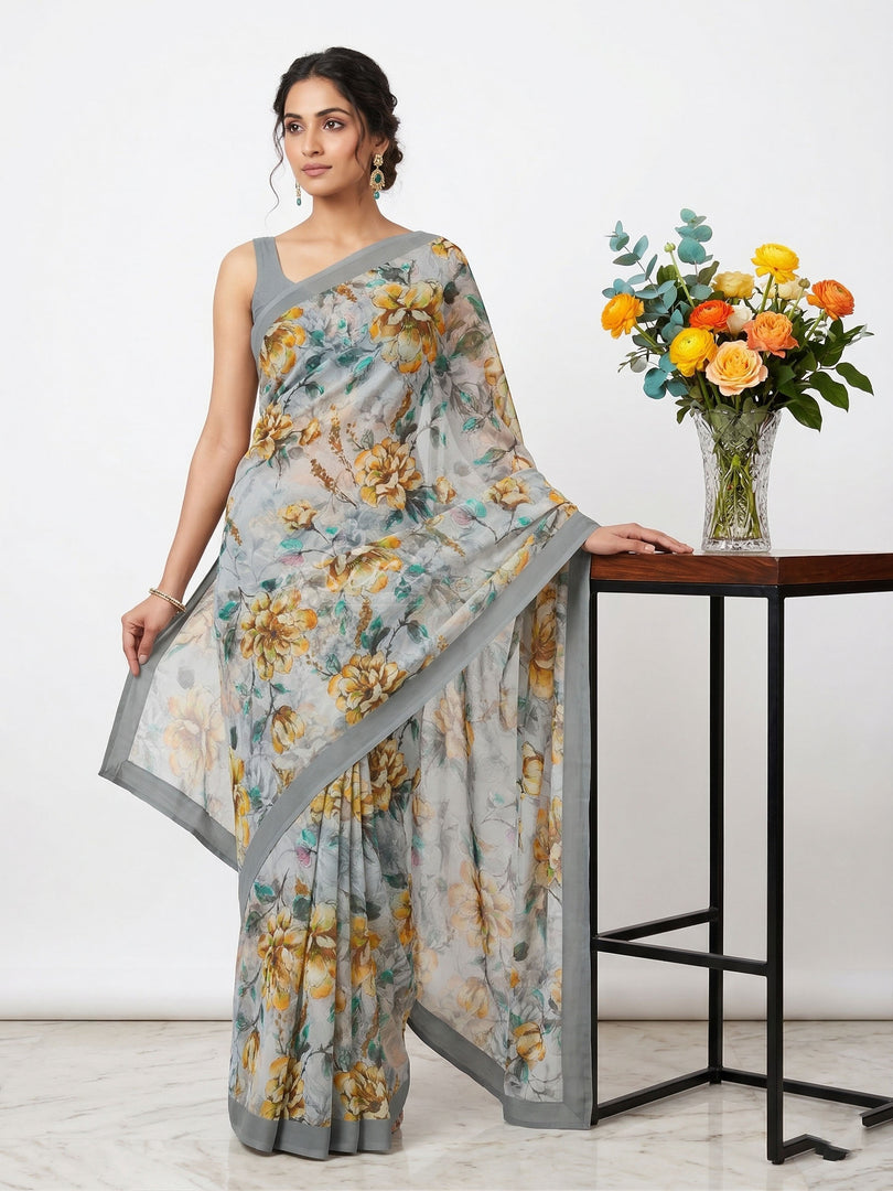 Latest Beautiful Digital Print Floral Georgette Saree