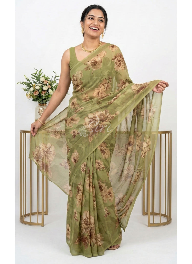 Latest Beautiful Digital Print Floral Georgette Saree