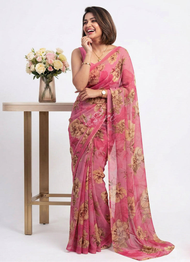 Latest Beautiful Digital Print Floral Georgette Saree