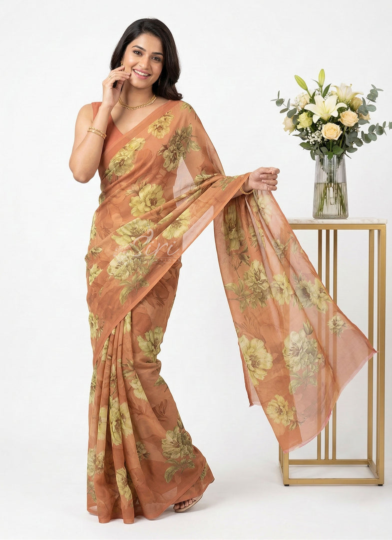 Latest Beautiful Digital Print Floral Georgette Saree