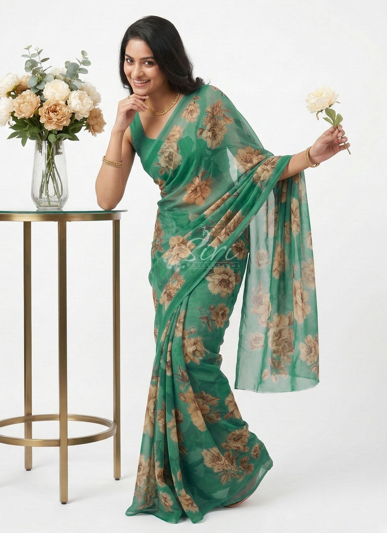 Latest Beautiful Digital Print Floral Georgette Saree