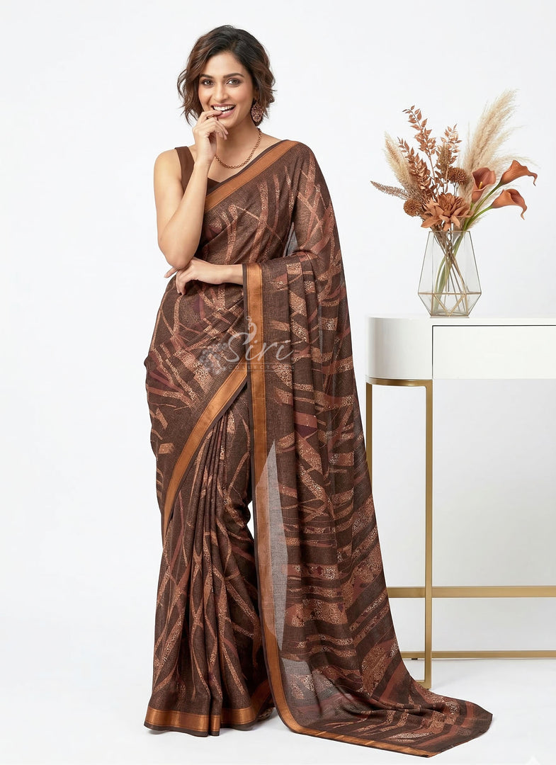 Trendy Digital Print Georgette Saree in Fine Shimmer Stipes