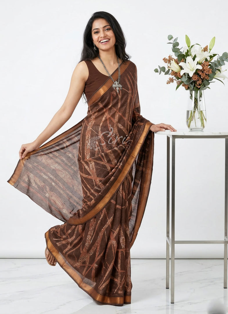 Trendy Digital Print Georgette Saree in Fine Shimmer Stipes