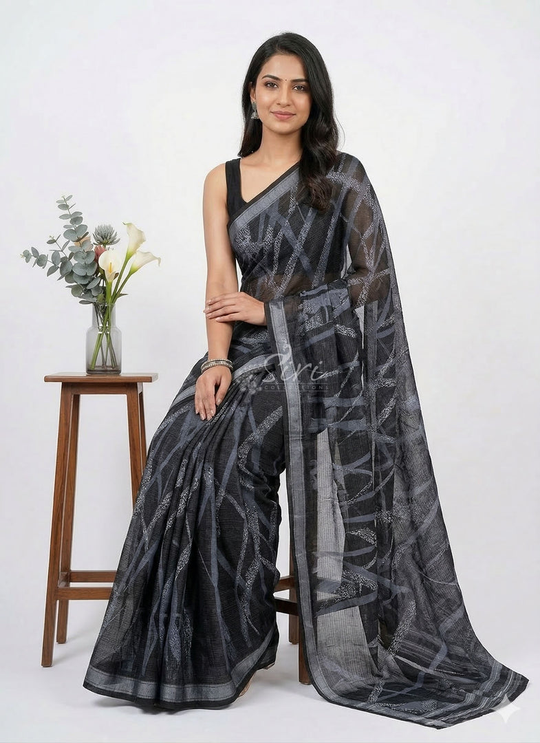 Trendy Digital Print Georgette Saree in Fine Shimmer Stipes