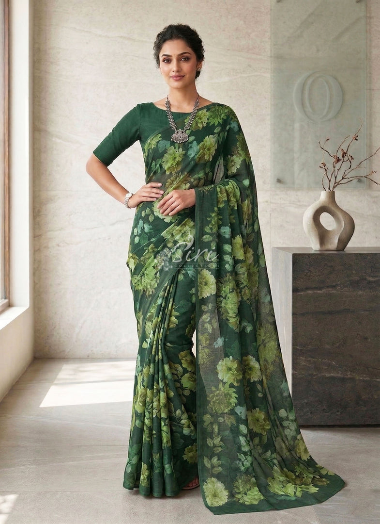 Trendy Digital Print Georgette Saree in Fine Shimmer Stripes