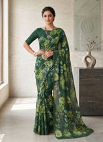 Load image into Gallery viewer, Trendy Digital Print Georgette Saree in Fine Shimmer Stripes