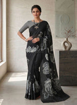 Load image into Gallery viewer, Trendy Digital Print Georgette Saree in Fine Shimmer Stripes