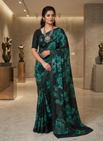 Load image into Gallery viewer, Trendy Digital Print Georgette Saree in Fine Shimmer Stripes