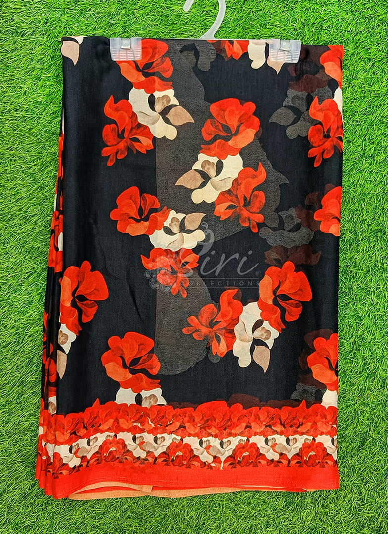 Latest Beautiful Digital Print Black and Red Georgette Saree