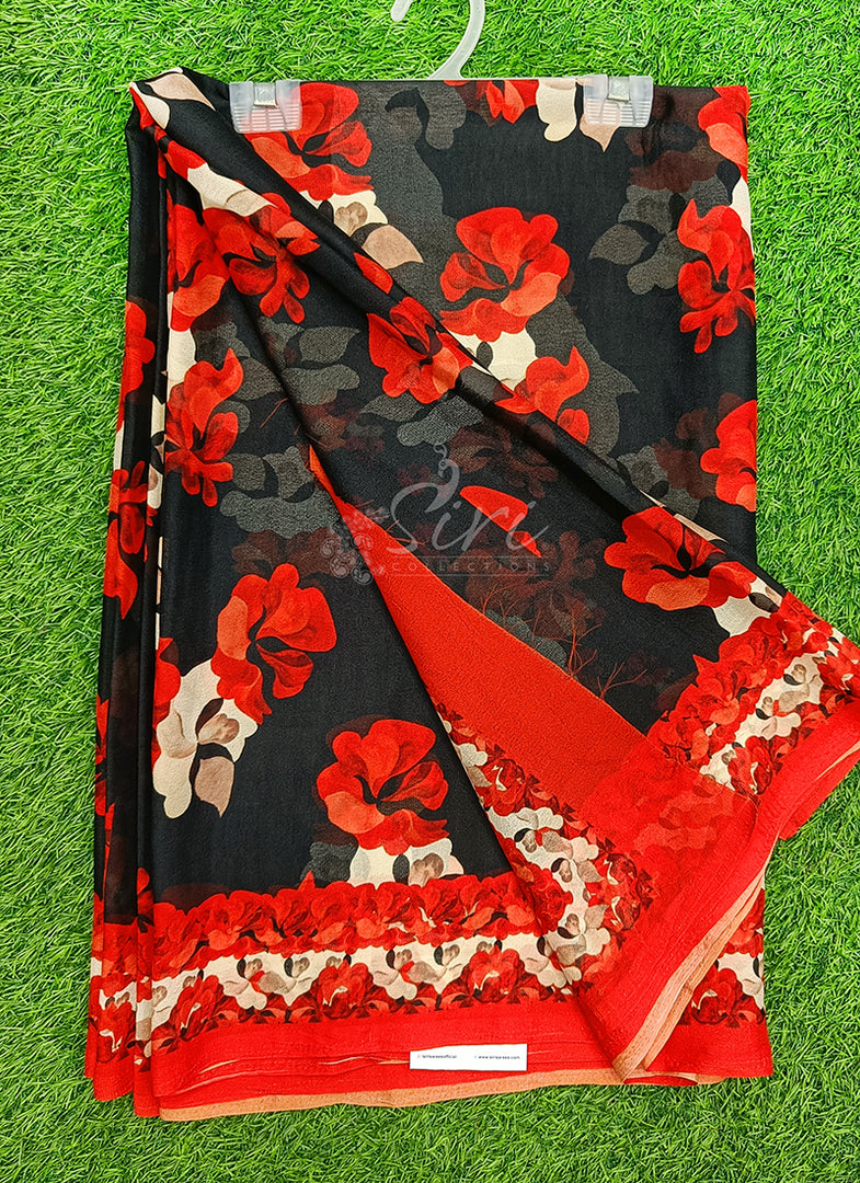 Latest Beautiful Digital Print Black and Red Georgette Saree